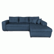 Canapé d'angle scandinave ZELI - convertible avec méridienne à droite et coffre - tissu bleu pétrole_1