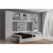 Composition lit escamotable Vertigo Sofa Blanc - Canapé Gris - Couchage 140x200 cm - Largeur 311 cm_1