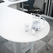 Bureau convivial Tono avec retour et ½ lune - Mobel Linea - Acacia foncé, Droite_1