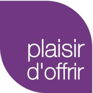 Etiquettes cadeaux adhésives 'plaisir d'offrir' - fond violet - 30x30mm - boîte distributrice de 500_1