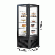 Vitrine réfrigérée à pâtisserie sur roulettes avec 4 côtés vitrés et 5 étagères - couleur noire_1