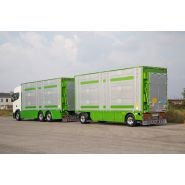 Remorque pour transport de bétail avec toit réglable et niveaux hydrauliques