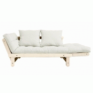 Banquette méridienne futon BEAT en pin naturel - tissu écru - couchage 1 personne 75x200 cm_1