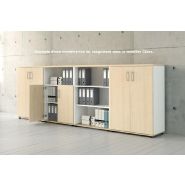 Armoire  avec niche bibliothèque et portes battantes - MDD - Blanc pastel, Blanc pastel_1