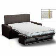 Canapé lit 3 places express Renatonisi - 140 cm - Tête de lit intégrée - Polyuréthane marron - Matelas 16 cm haute résilience_1