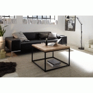 Table basse industrielle rectangulaire 70 cm - Chêne massif et métal noir laqué epoxy_1