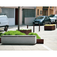 Banc public Kube Mad UM372LM - béton gris granite et lattes en bois tropical_1