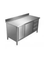 Meuble de rangement en inox - 2 portes coulissantes, 3 tiroirs, étagère - Référence: TNA3-16AD_1