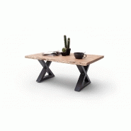 Table basse Clarens - plateau 110 cm en acacia massif naturel, piétement en X laqué anthracite_1