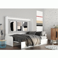 Armoire lit escamotable Vertigo Sofa - façade blanc brillant - canapé rouge 160x200 cm avec accoudoirs_1