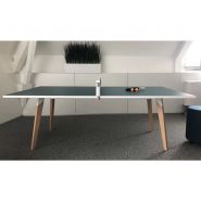 Table polyvalente Arena - 215x120x73.5 cm - Plateau mélaminé bleu - Structure blanche avec pieds en hêtre massif_1