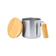 Mug thermos publicitaire en acier inoxydable recyclé - double paroi - poignée et couvercle en bambou - 330 ml_1