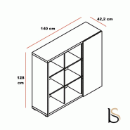 Bibliothèque avec porte coulissante Mito - MDD - Noir brillant, Sycomore foncé_2