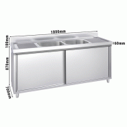 Plonge en inox sur meuble 180 x 70 cm avec 2 cuves au centre_1
