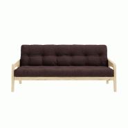 Canapé convertible futon GRAB - Pin massif naturel - Coloris marron - Couchage 130 x 190 cm - Style scandinave_1
