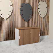 Armoire basse à portes coulissantes Mobel Linea. - 100, Gris aluminium, Acacia foncé_1