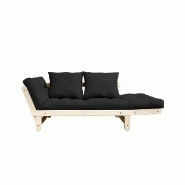Banquette méridienne futon Beat - Pin naturel - Tissu gris foncé - Couchage 75x200 cm - Convertible et design_1