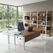 Bureau de direction X time Ring avec convivialité en verre - Quadrifoglio - 219, Alu, Noyer canaletto, Droite_1