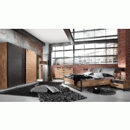 Lit Portland style industriel - 160 x 200 cm - Chêne poutre et tête en synthétique vieilli_1