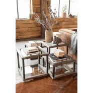 Set de 4 tables basses carrées SQUA - Bois marron et verre transparent - Design sobre et rustique_1