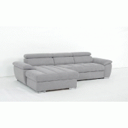 Canapé d'angle gauche convertible avec méridienne coffre Kid - Tissu gris clair - Couchage 140x200 cm - Pieds métal chromé_1