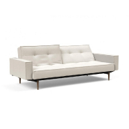 Canapé convertible Splitback Styletto avec accoudoirs - pieds fuseau chêne noyer - tissu bouclé Off White - couchage 115x210 cm_1