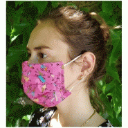 Masque lavable en soie imprimée foule - doublé coton - rose - Made in France - référence 30204.01.1_1