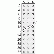 Connecteur SCHROFF de type F, EN 60603, DIN 41612, mâle, 32 contacts z b, broches à souder, 2.9 mm_1