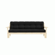 Canapé convertible futon UNWIND - Pin naturel - Coloris charbon - 130 x 190 cm - Style scandinave_1