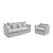 CARTAGENE - Canapé fixe 2 places en lin blanc déhoussable - 178 cm de long_1