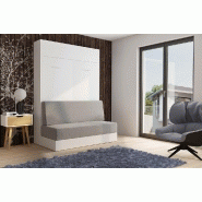 Armoire lit escamotable Dynamo Sofa - Canapé intégré blanc mat et microfibre gris - Couchage 160x200 cm_1