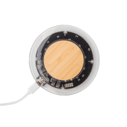 Chargeur rapide sans fil 15W - boîtier transparent en plastique et bambou avec composants visibles_1
