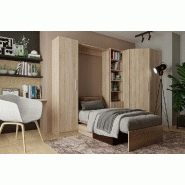 Composition angle lit escamotable chêne Dynamo Sofa - canapé intégré marron - couchage 90x200 cm - dimensions 301x100 cm_1