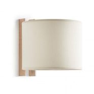 Applique intérieure compact E27 - abat-jour en coton blanc et support en bois de hêtre - IP20_1