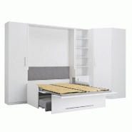 Composition angle lit escamotable Sofa Automatica - Canapé microfibre gris 140x200 cm avec rangement intégré_1