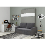 Armoire lit escamotable DJUKE SOFA - canapé gris 140x200 cm avec bandeau blanc mat - confort et fabrication européenne_1