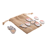 Jeu de morpions de Noël en contreplaqué de bouleau - Père Noël et renne avec jetons et pochette en jute_1