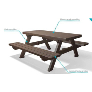 Table de pique nique avec plateau monobloc, gamme ISOLA - Longueurs disponibles 180 et 200 cm -ADS EQUIPEMENTS EURL_1