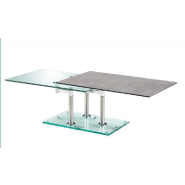 Table basse MATCH - céramique ciment - 2 plateaux pivotants en verre trempé - piètement acier chromé_1