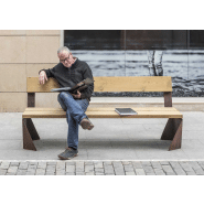 Banc public Lao UM351 - bois de pin traité, piètement en acier galvanisé, finition corten_1