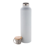 Thermos en inox à double paroi - 1000 ml - couvercle bambou et accroche métal - blanc_1