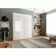 Armoire lit escamotable ultra plate Dynamo - Blanc mat et brillant effet miroir - Couchage 160x200 cm avec ouverture assistée_1