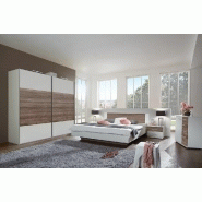 Lit design EVA - Couchage 160x200 cm - Blanc rechampis imitation chêne châtaigne_1