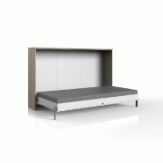 Lit escamotable horizontal Vanier - Décor chêne et façade blanche - Couchage 120 x 200 cm - Faible encombrement_1