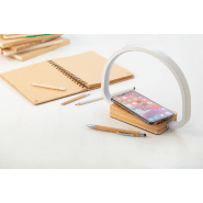 Lampe de bureau multifonctions en bambou - 25 LED - Luminosité réglable - Chargeur rapide sans fil 10W et port USB_1