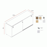 Armoire hauteur bureau à portes coulissantes - Quadrifoglio - Gris aluminium, Chêne_1