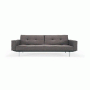 Innovation Living - Canapé Splitback pieds chromés avec accoudoirs - Convertible lit 115x210 cm - Tissu Flashtex Dark Grey_1