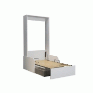 Armoire lit escamotable Dynamo Sofa - Canapé accoudoirs mélaminés blanc et tissu gris - Couchage 90x200 cm_1