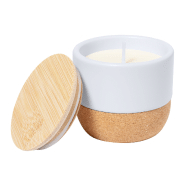 Bougie parfumée en cire végétale - parfum vanille - pot en céramique avec fond liège et couvercle en bambou - 188 gr_1