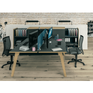 Bureau bench design unique avec plateaux coulissants pour espaces de travail individuels ou collectifs - Woody - Burocéan_1